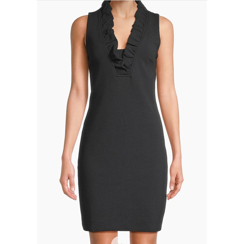 Lilly Pulitzer Tisbury Shift Dress Navy Sleeveless Ruffle Neck Size L